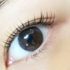 二重まぶたのまつげを、まぶたに当たらないよう自然な丸みで上げた冬むけまつげカールの仕上がり写真
